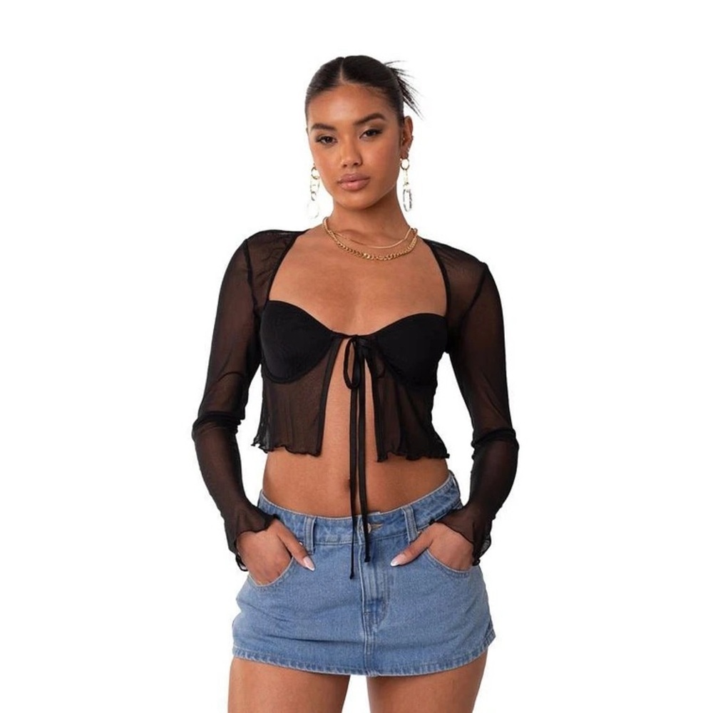 Edikted Sheer Sleeve Black Top